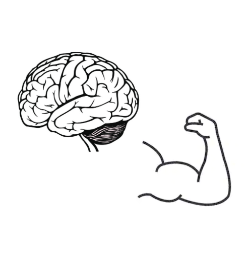 Drawing of a human brain and arm muscle